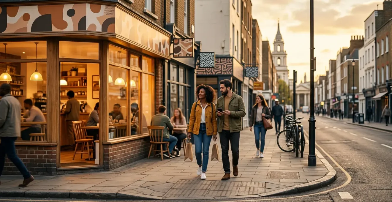 Local business storefront appearing prominently in search results as nearby customers discover services