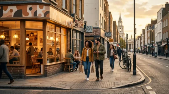 Local business storefront appearing prominently in search results as nearby customers discover services
