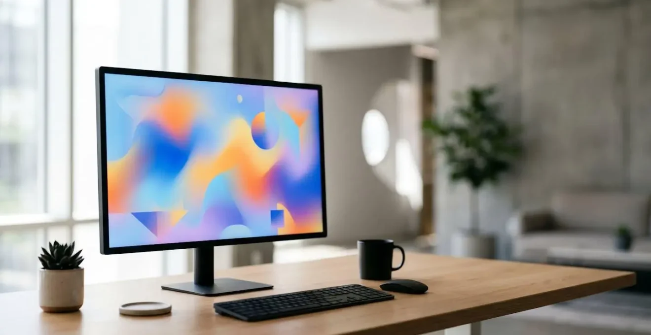 Professional workspace showing real-time business analytics dashboard with live performance metrics